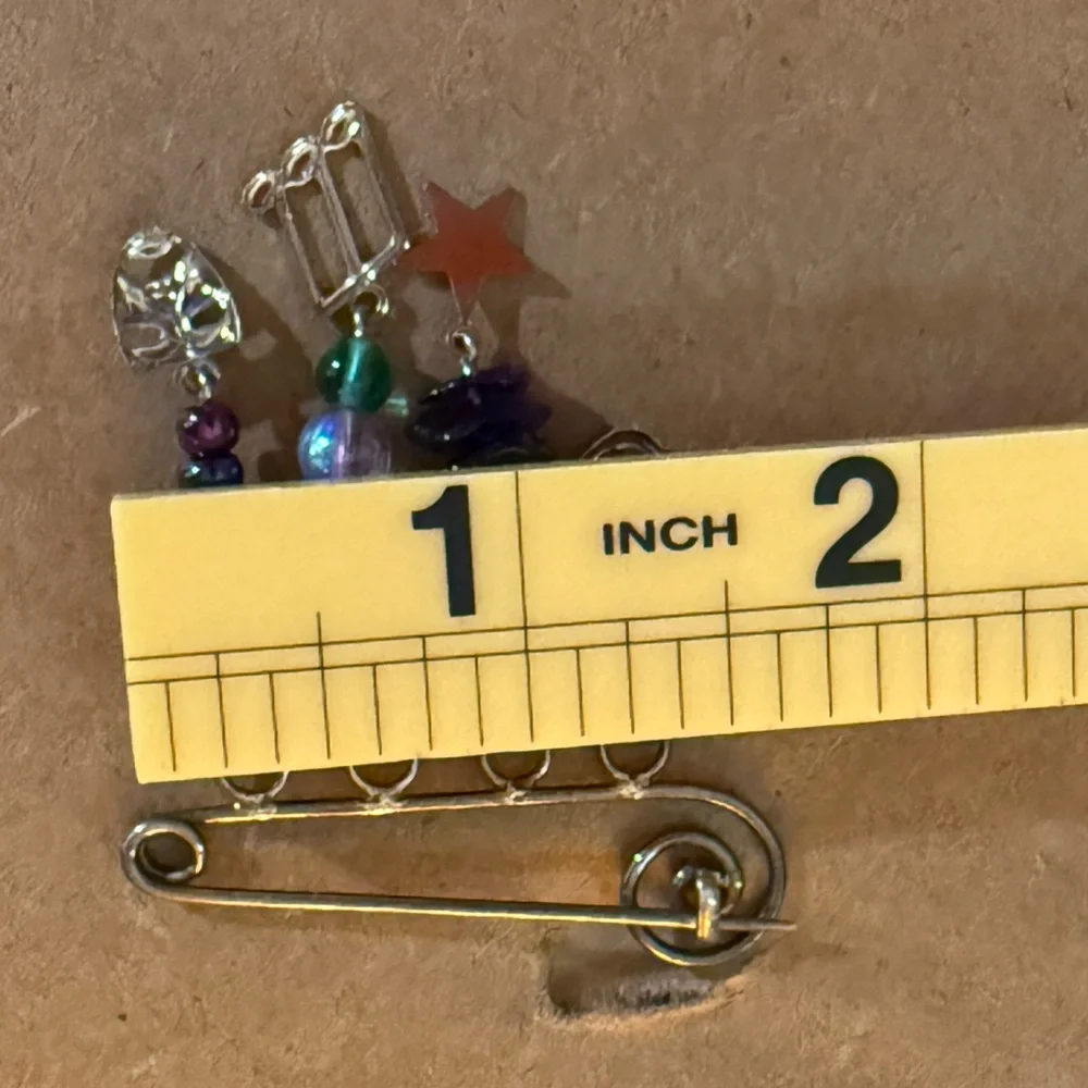 Music drama safety pin charm brooch multicolor beads Women’s jewelry